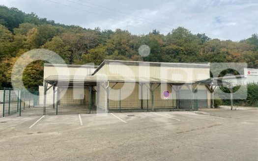 Local professionnel de 433 m² : vastes volumes de stockage, accès plain-pied par porte sectionnelle et bureau/showroom fonctionnel.